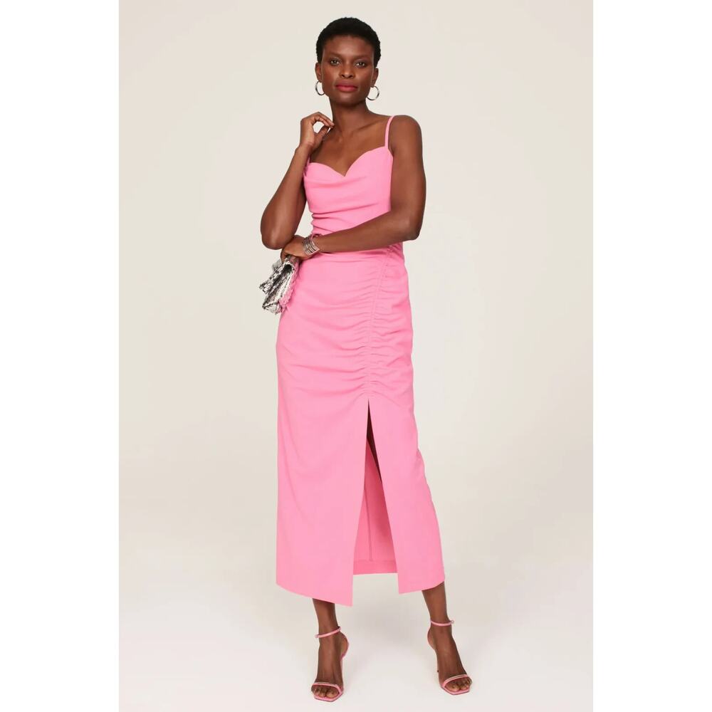 Donna Morgan Pink Ruched Midi Dress